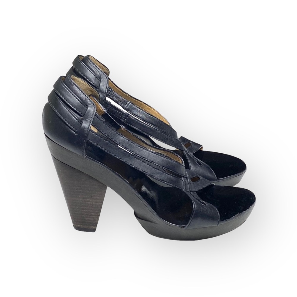 new Givenchy ༄ Cross Strap Wood Platform Sandals ༄ Black Leather ༄ 38.5 8M 8.5M - Picture 3 of 16